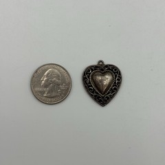 VTG Sterling Silver Dane Craf Marked Detailed Heart Shaped 27.54mm Pendant 5.7g