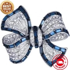 Rhinestone Bow Brooch Pin – Vintage Blue Crystal Lapel Accessory for Women
