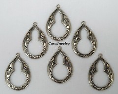 #0099 ANTIQUED GOLD OPEN TEARDROP W/TOP HANG RING – 6 Pc Lot
