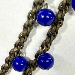 VTG Multi-Strand Bronze Toned Cobalt Blue Beaded Necklace Dangle Boho Chic 16″