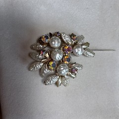 Baroque Faux Pearl AB Rhinestone Brooch Vintage