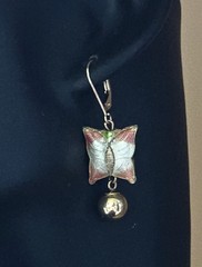 Vintage 14K Gold Enamel Butterfly Earrings Leverback Dangle Art Nouveau Style
