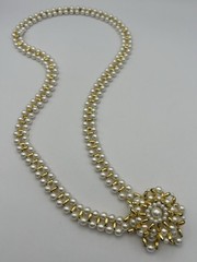 Vintage Necklace Of Gold-tone Beads With Faux Pearls And A Snowflake Pendant