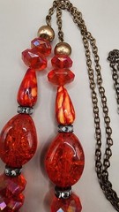 VTG 70s 80s Red Orange Acrylic Bead Statement Necklace Long Claspless 30″ Tassel