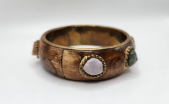 Vintage Brass and Bone with gemstones Bangle bracelet