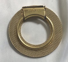 vintage gold tone circle Flat Open Floral scarf slide clip 1.5” W Germany