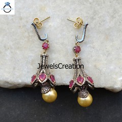 Genuine Ruby Gemstone Earring Pave Diamond 925 Sterling Silver Jewelry For Gift