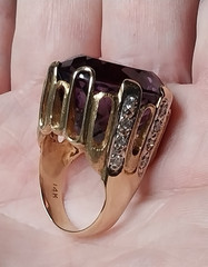 AMETHYST OVAL 14K SOLID GOLD & Diamonds Size 8 RING 26 Grams Huge