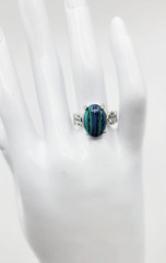 Women’s Silver Tone Oval Simulated Stone Teal Green and Blue Ring Size 7