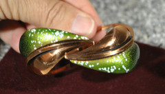MCM Matisse Renoir Copper Green LEAF Enamel Bypass Hinged Cuff Bracelet