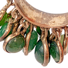 Vintage 95%S Sterling+ Silver Green Stone Rare Dangle Cluster Ring Artisan 1980s