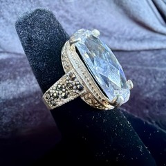 Vtg Sterling Silver Ring .925 Sz 6.5 Marquis Clear Stone Cocktail Statement