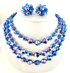 Vintage West Germany Givre Glass Plastic AB Bead Necklace Earrings Lot of 3 Sets