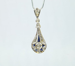 Art Deco Sapphire Diamond Drop Pendant 18K Yellow Gold – 751