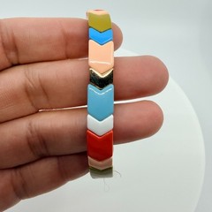 Vintage Multi Color Enamel Chevron Tile Stretch Bracelet Boho Tila Bead Y2K 90s