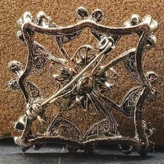 Silver Tone Filigree Brooch With Clear Rhinestones Floral Design 1.5 Inches