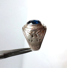 VG STERLING SILVER MENS MILITARY SNIPER BLUE SAPPHIRE RING SZ 10.25 & 21MM 11gr