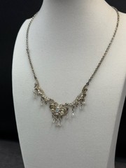 Vintage Style Silver Tone Rhinestone Filigree Dangle Choker Necklace Women’s