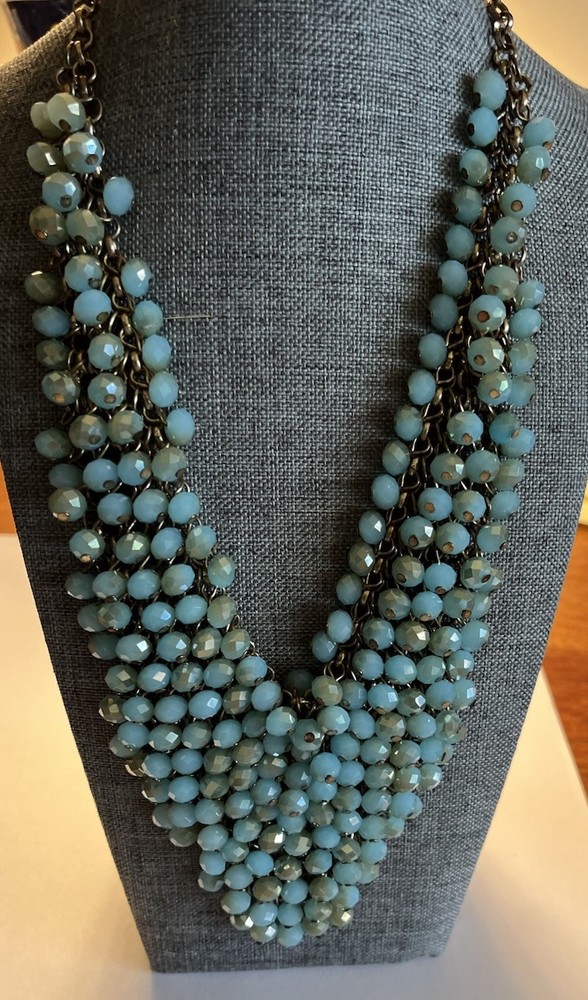 Gorgeous Vintage Crystal Necklace Iridescent Glass Statement Bib Choker 23”