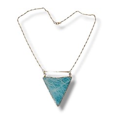 1/20 14K GF Blue Stone Triangle Pendant Necklace Geometric Gold Filled