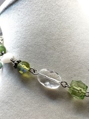 Green & Blue Cloisonne White And Sand Colored Beaded Necklace Silver Tone