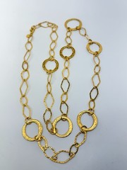Vintage Erwin Pearl gold tone Necklace hammered gold tone 36″ signed