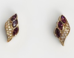 Givenchy Gold Tone Post Earrings With Amethyst And Shiny Crystals