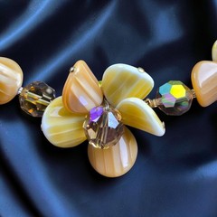 Vintage Lucite Flower Necklace Butterscotch Caramel AB Crystal Hidden Clasp 21″