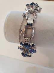 Vtg Juliana 5 Link Bracelet D&E Royal & Baby Blue Rhinestone Silver Tone Safety