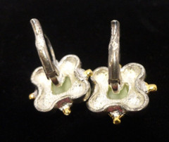 Vintage French Wire Faux Green Moonstone Earrings Gold/Silver Toned