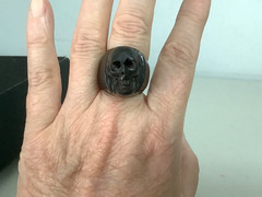 Vintage carved natural black coral skull Gothic mens womens ring size 7.5-7.75