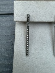 Vintage 925 Sterling Silver Thailand Marcasite Bar 45mm Dangle Drop Earrings.