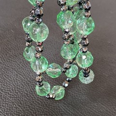 Vintage Green Glass Faceted 3 Strand Necklace w/ Matching Pair Drop Earrings Set