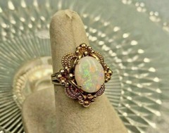 Lab-Created Fire Opal 2Ct Oval Solitaire Art Deco Ring 14K Yellow Gold Plated