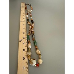 Vintage Beggars Bead Necklace 34″ Opera Long Polished Stones Colorful Heavy