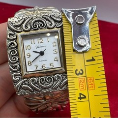 Vintage Geneva Silvertone Women’s Cuff Watch Ornate Statement Bracelet Watch