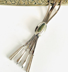 VTG Mid-Century Modern Slider Pendant Necklace, Multi-Strand Silver Omega Chain