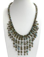 Vintage Smoky Gray AB Waterfall Fringe Statement Faceted Crystal Necklace 20″