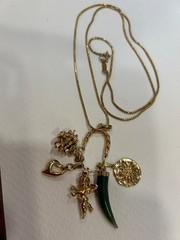 Vintage Napier Chain Necklace Gold Plated 35” w charm holder 5 charms Christmas