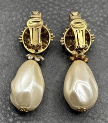 Rare Serbin Massive Royal Cross VTG 80s Faux Pearl Rhinestone Earrings Runway