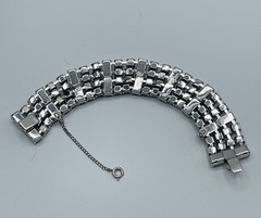 Vintage Unsigned Rhodium Plated Art Deco Inspired Clear Crystal Full Parure Set