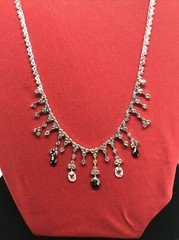 Vintage Silver tone Black Onyx Clear Cubic Zirconia Elegant Statement Necklace
