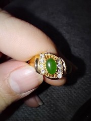 Vintage Gold Plated Ring With Jade And Simulated Diamonds Size 11