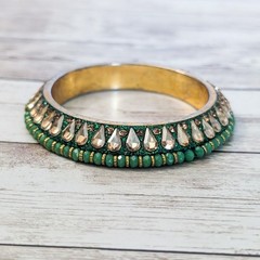 Vintage Bracelet / Bangle – Green & Gold Tone with Fancy Detail