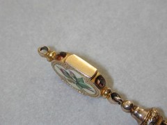 Exquisite LG Victorian Slide Charm Hand Painted Enamel Both Sides Tassels Low Kt