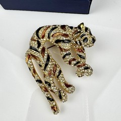 Vintage 1960’s Signed CINER Tiger Large Brooch Enamel Stripes Rhinestone