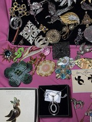 Costume Jewelry Brooch Lot Bakelite, Eisenberg, Jay Strongwater, Swarovski, JJ