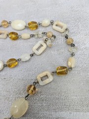 Long 42 inch Artisan Made Necklace Quartz Citrine Stones Gold And Silver Tone
