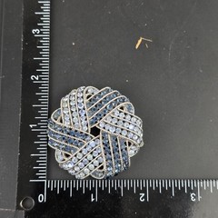 Vintage Trifari Blue Rhinestone Brooch Pin Silver Tone Knot Design Mid-Century