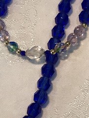 Gorgeous Long Blue Green Clear Crystal Necklace Gold Bead Accents 34” #195